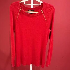INC International Concepts Red Ribbed Zip-Shoulder Sweater